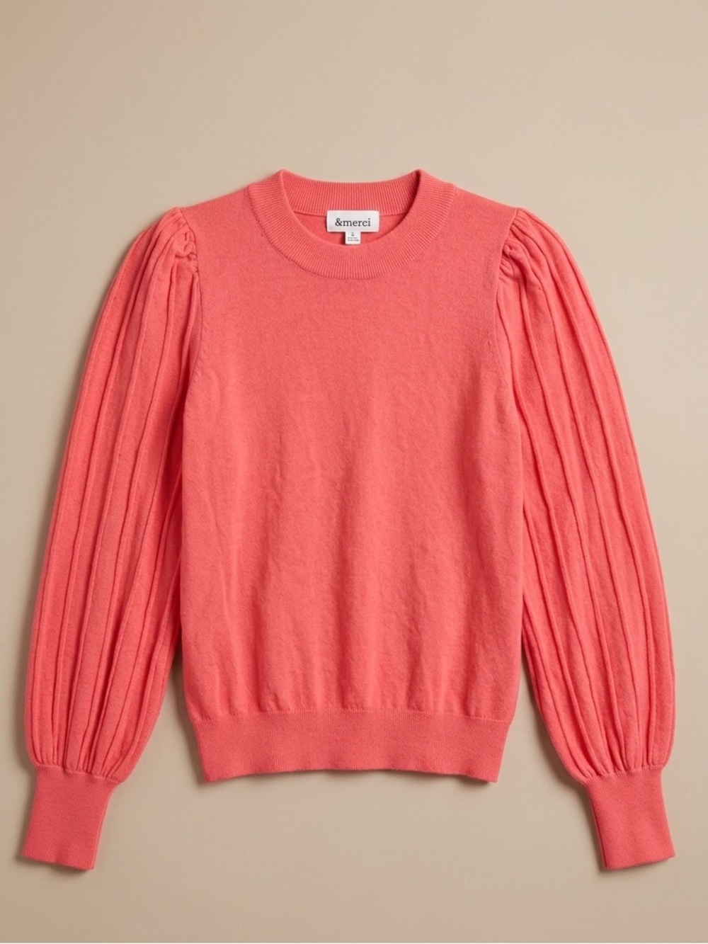 &merci Puff Sleeve Knit Sweater Bright Pink Size Small